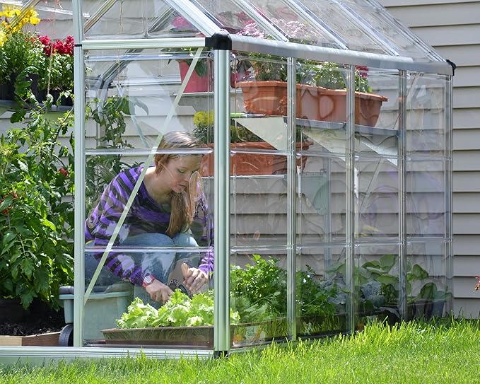 Palram - Canopia Snap & Grow 6 Ft. x 16 Ft. Greenhouse Kit Hobby DIY Walk In Green House Heavy Duty Polycarbonate, Aluminium Frame, with Lockable Door and Vent for Outdoors, Garden, Backyard In Silver