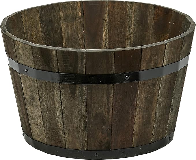 Worth Imports Wood Barrel Planter with Brown Oil 16" X 16" X 9"