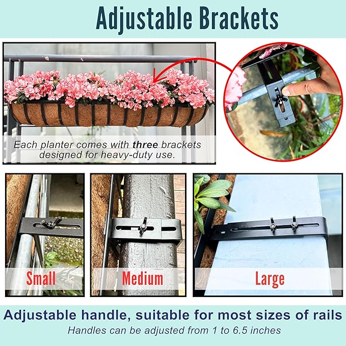 LaLaGreen Deck Railing Planters (48 Inch, 2 Pack) Extra Large Rectangular Railings Flower Box with Coco Liner, Black Metal Bracket Balcony Hanging Planter for Outdoor Plants Over Rail Fence Porch