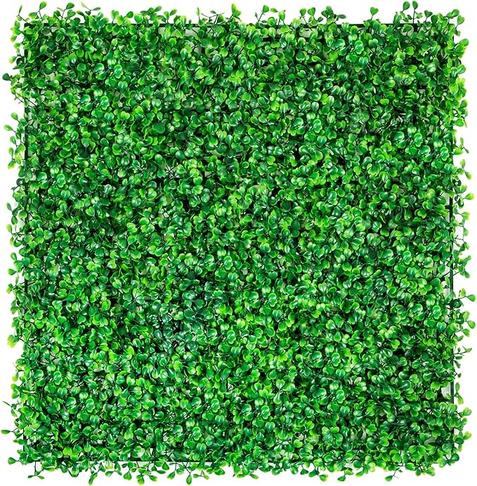VEVOR Artificial Boxwood Panels 48pcs, 10 x 10 in Boxwood Hedge Wall Panel Artificial Grass Backdrop, 1.6 in Green Fake Grass Wall for Privacy Fence Decor Indoor Outdoor Garden Backyard