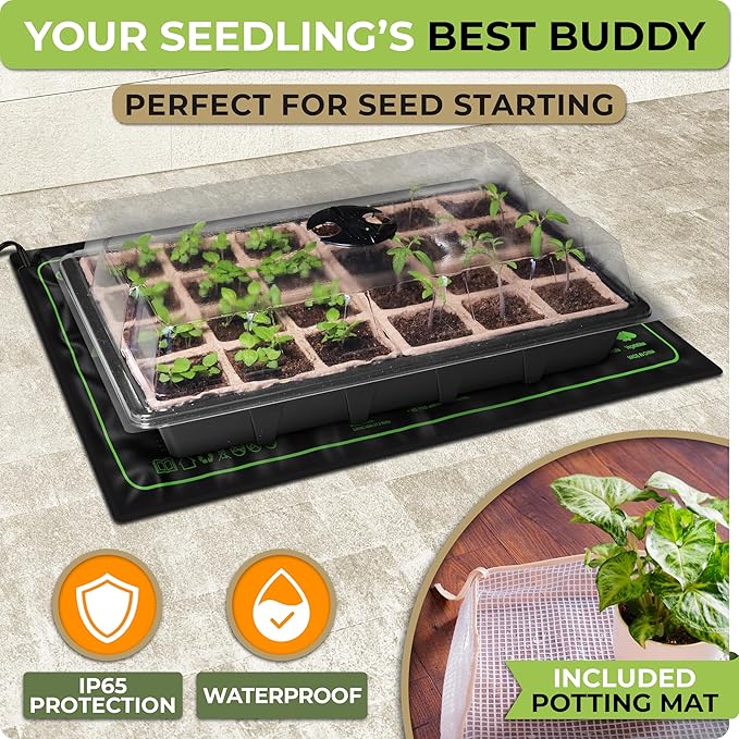 Carpathen Indoor Greenhouse with Grow Lights - 4 Tiers 27.2"L x 19.3"W x 54"H with 2 Heat Mats and 4 Dimmable 15W Full Spectrum LED Light Strips w Spectrum Control - Mini Greenhouse with Zip PVC Cover