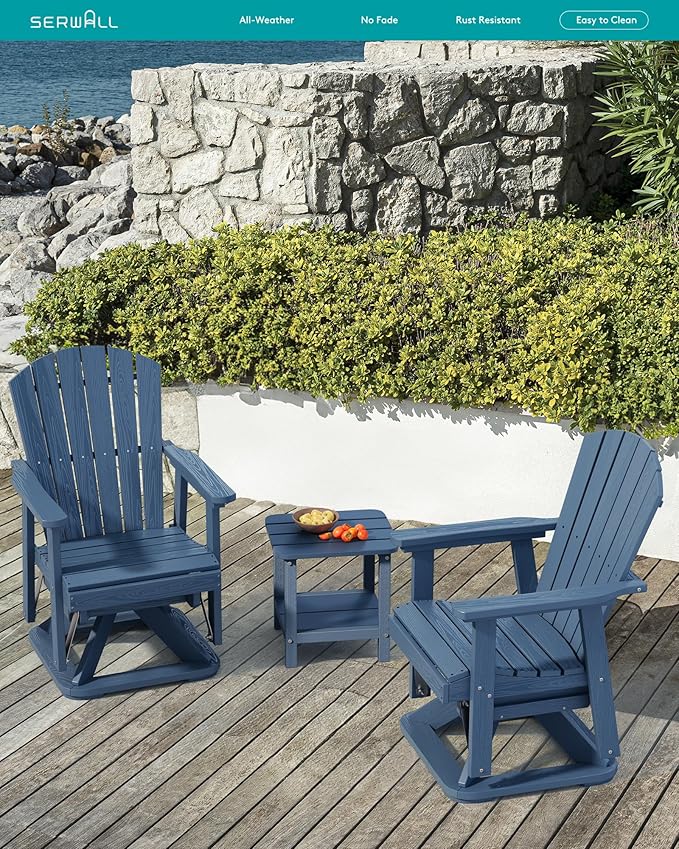 SERWALL Adirondack Swivel Glider Chair, HDPE Patio Glider Set of 2, All-Weather Glider Chair for Porch, Balcony, Navy Blue