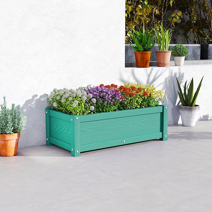 HDPE Planter Box, All-Weather Outdoor Garden Bed Easy to Assemble, Drainage System, Low Maintenance, Non-Fading, for Flower/Herb/Seed (Aruba Blue)