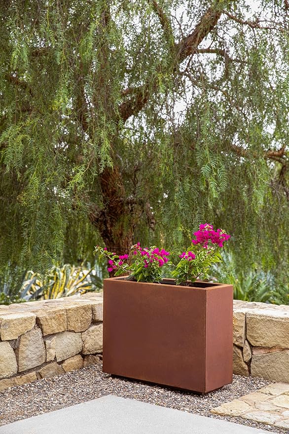 Veradek Corten Steel Series Span Planter - Tall Rectangular Metal Planter for Outdoor Porch/Patio | Naturally Rusting Steel for All-Weather Use | Modern Rustic Décor for Tall Plants, Flowers, Trees