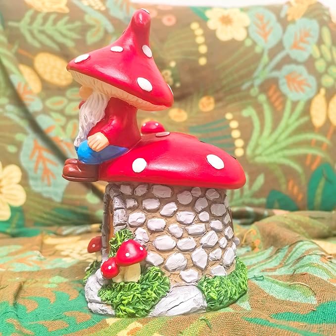 Solar Mushroom Gnomes Houses Figurine Lights, 8" Height Fairy Garden House LED Ornaments for Outside, Lighting Statue for Yard Patio Lawn Porch, Gardening Gifts for Women Mom Grandma