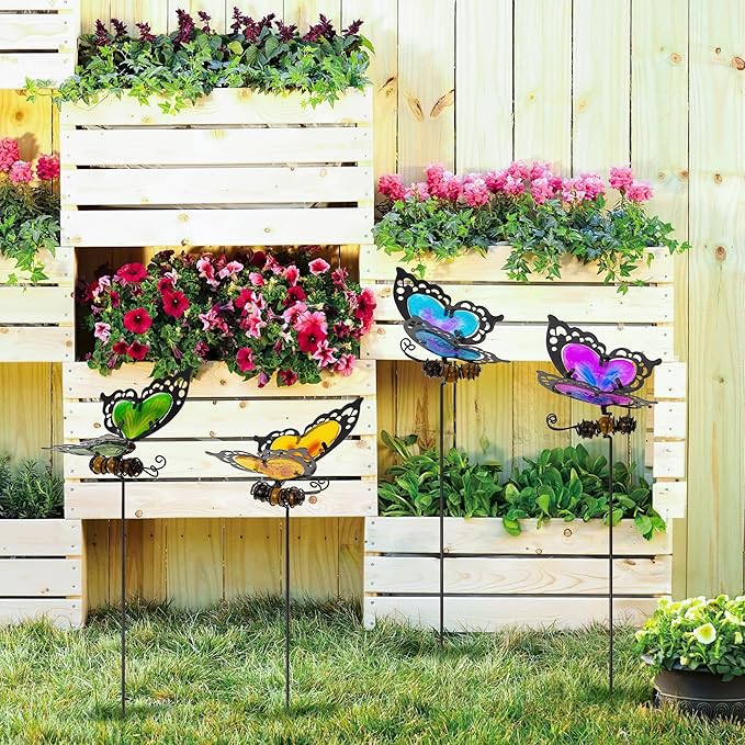 Voumsil Butterfly Garden Stakes,Kit Made of Glass and Metal,Colorful Butterfly Garden Decorations Can Make The Garden Full of Color and Vitality. (Mix)