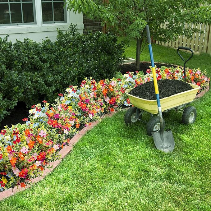 Carfoeny 4 Bundles Artificial Flowers for Outdoors, UV Resistant Silk Fake Flowers Bulk, Multi-Color Faux Wildflowers Bouquets for Window Box, Porch, Hanging Planter, Cemetery Grave Decorations