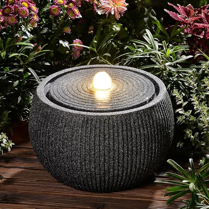 Water Fountain Outdoor Zen Garden Water Feature Outdoor Sphere Fountains for Patio, Deck, Yard, Porch, Home Decor,11.8" Lx11.8 Wx11 H