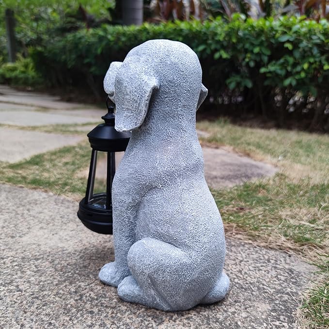 Qobumy Solar Dog Outdoor Garden Statue with LED Light,Dog Solar Lights Lantern Outside Decorations for Yard, Lawn Decor Statue for Patio, Balcony, Yard Ornament,Unique Dog Gifts for Mom