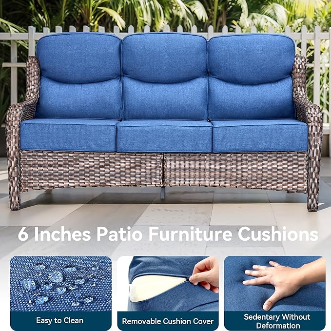 Luxury High Back Outdoor Furniture with 6-Inch Thick Cushions, Patio Furniture Set with Swivel Chairs, 7 PCS Wicker Conversation Set for Porch, Balcony, Deck and Yard
