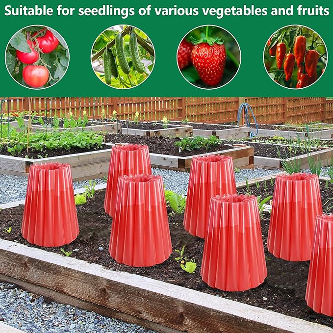 Adnee 10 Pack Water Filled Plant Protectors-19 x 17 Inch Reusable Wall of Water Plant Covers for Tomato Plants-Red Early Season Insulating Plant Protective Cover for Outdoor Winter Freeze Protection