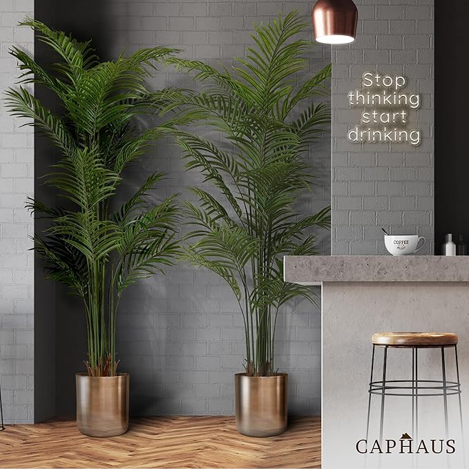 CAPHAUS 5FT Artificial Palm Tree Potted, Realistic Fake Palm Plant for Indoor & Outdoor, UV Resistant Low Maintenance Faux Tree for Home Office, Living Room, Covered Patio Decor