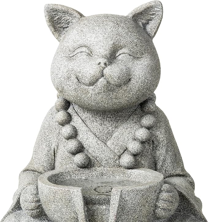 Glitzhome Water Fountain Outdoor, Outdoor Fountain with Lights, Zen-Style Water Fountain with Pump, 22" H 2-Tiered Concrete Cat Statue Polyresin Water Feature for Home Patio Garden Backyard Decor