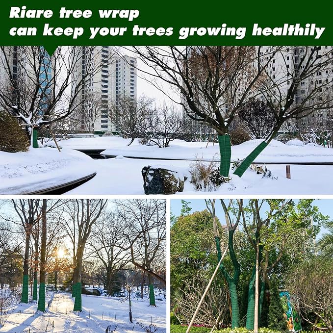 Winter Tree Protection Film, 65 ft x 2 pcs,Prevents Frostbite of Trees in Winter, Protects bark from Animal Damage, Suitable for Garden Ornamental Trees, Fruit Trees, and shrubs. (2, Green)
