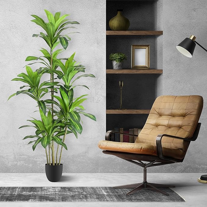 Waoops Artificial Trees 6Ft Dracaena Fragrans Faux Trees with 8 Heads Floor Plants for Living Room Decor Fake Silk Plants for Home Decor Indoor Potted Plants Office Garden Outdoor…