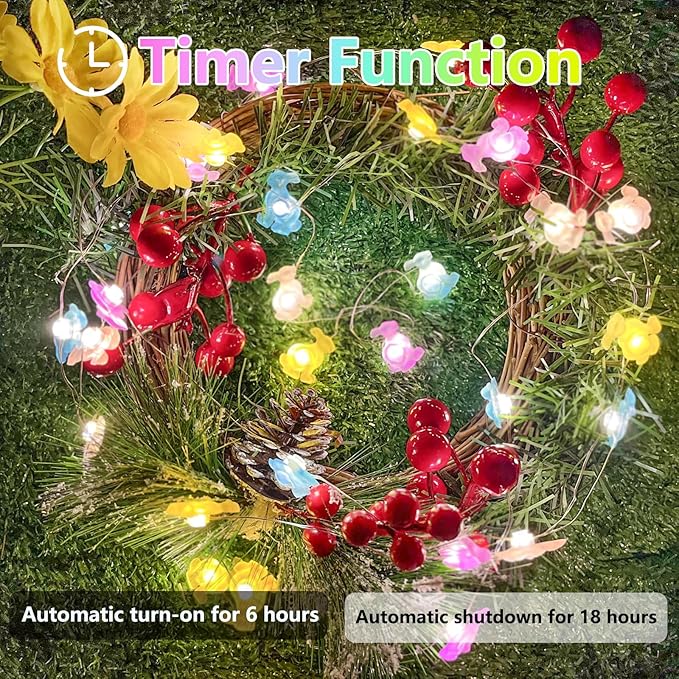 EXF Easter Decorations Bunny Pastel Fairy Lights, Battery Operated with Remote & 8 Modes & Timer, Waterproof Easter String Lights for Indoor Spring Themed Party Decor (Multi Color)