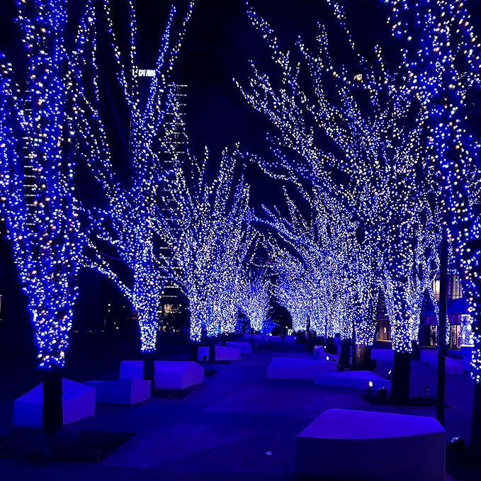 2-Pack 200 LED Solar Fairy Lights Outdoor, Upgraded Oversize Lamp Beads & Super Bright Solar String Lights Outoor, 8 Modes Solar Lights for Garden Patio Decorations(Blue&White)