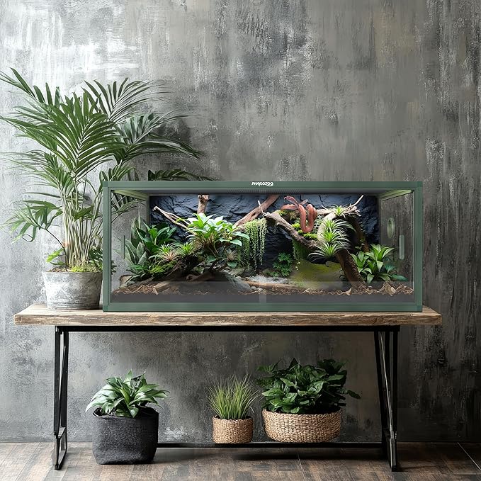 Phailozoo 85 Gallon Reptile Tank, Front Opening Snake Tank for Easy Maintenance, Reptile Enclosure with Top Screen Ventilation 48''x24''x18''