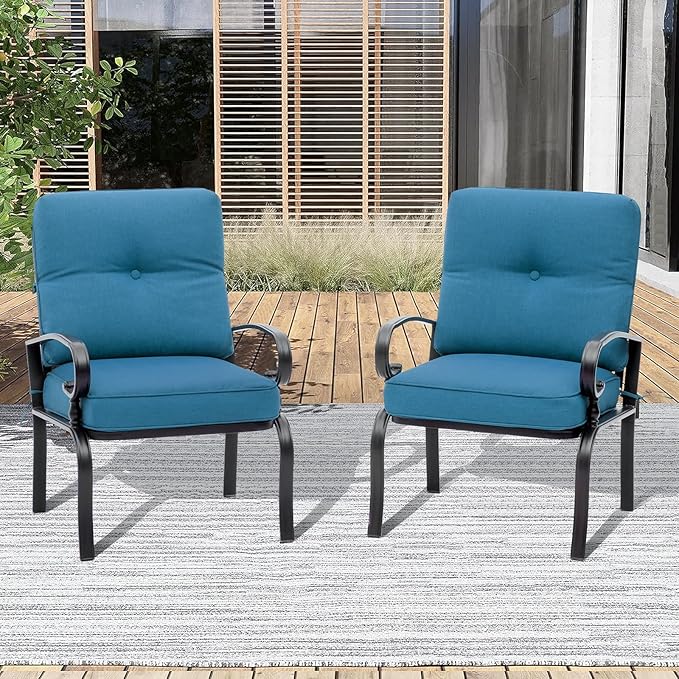 2 Piece Outdoor Furniture Patio Bistro Chairs Metal Dining Furniture Sets, All-Weather Garden Seating Chairs (Peacock Blue)