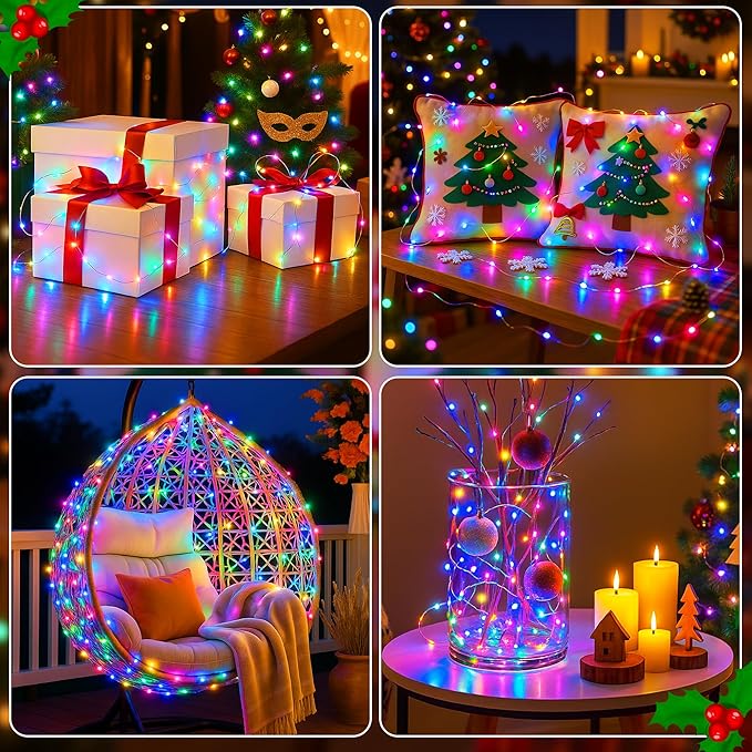 3 Pack 16FT 50 LED Fairy Lights Battery Operated with Timer, 8 Modes USB Mini Twinkle Light, Small String Lights for Christmas Tree Wreath Vase Bedroom DIY Wedding Decorations-Multi-Colored