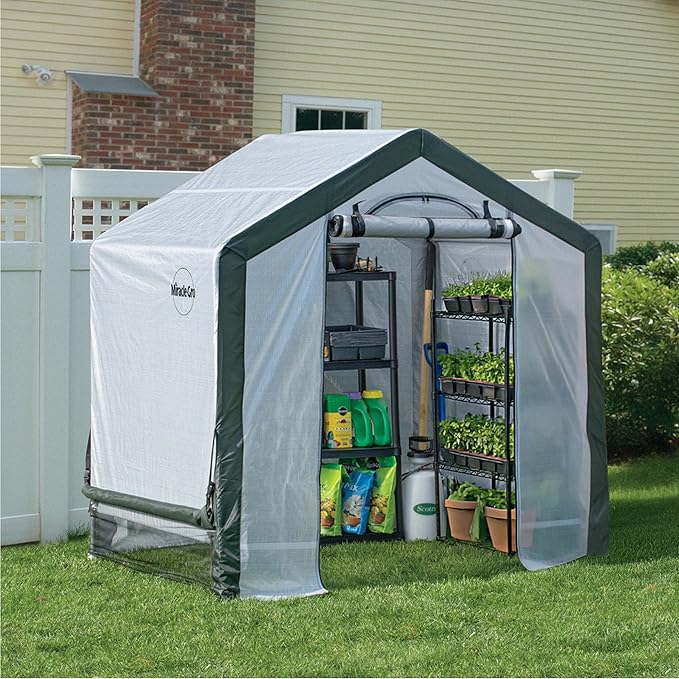 Miracle-GRO 6' x 4' x 6' Outdoor Mini Walk-in Greenhouse Plant Tent, All-Season Small Walk-in Plant Growth Accelerator with UV-Treated Fabric Cover and Zippered Panels, Clear