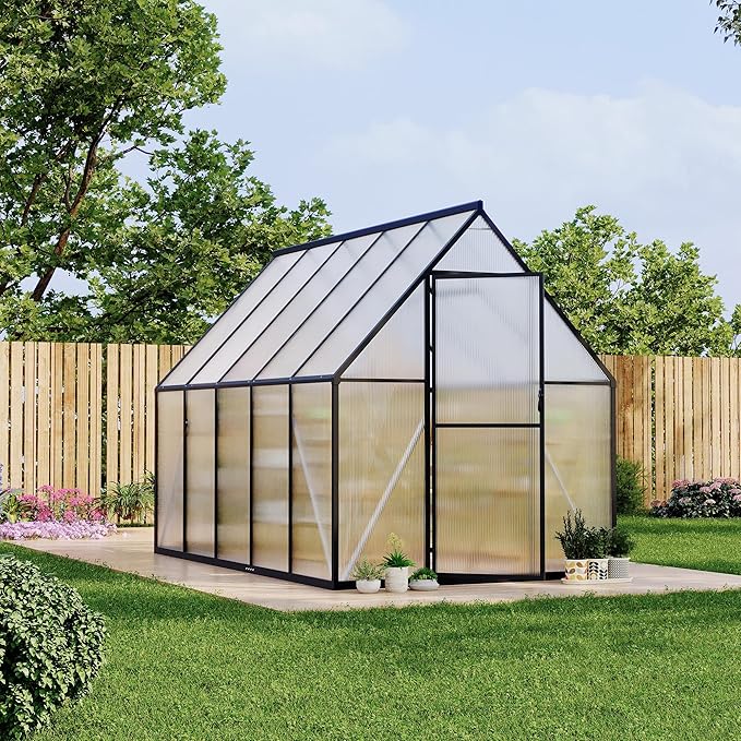 Polycarbonate Greenhouse for Outdoors, Large Walk-InGreenhouse with Quick Setup Structure and Roof Vent, Greenhouse with Ventilation