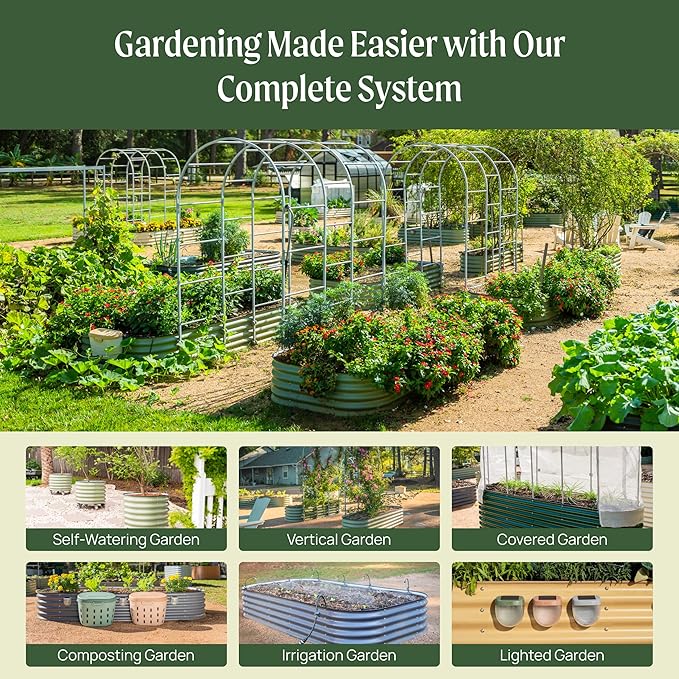 Vego garden Raised Garden Bed Kit, 17" Tall 4 in 1 Modular Metal Raised Garden Beds Kit, Metal Planter Box for Vegetables, Flowers, Herbs, Pearl White