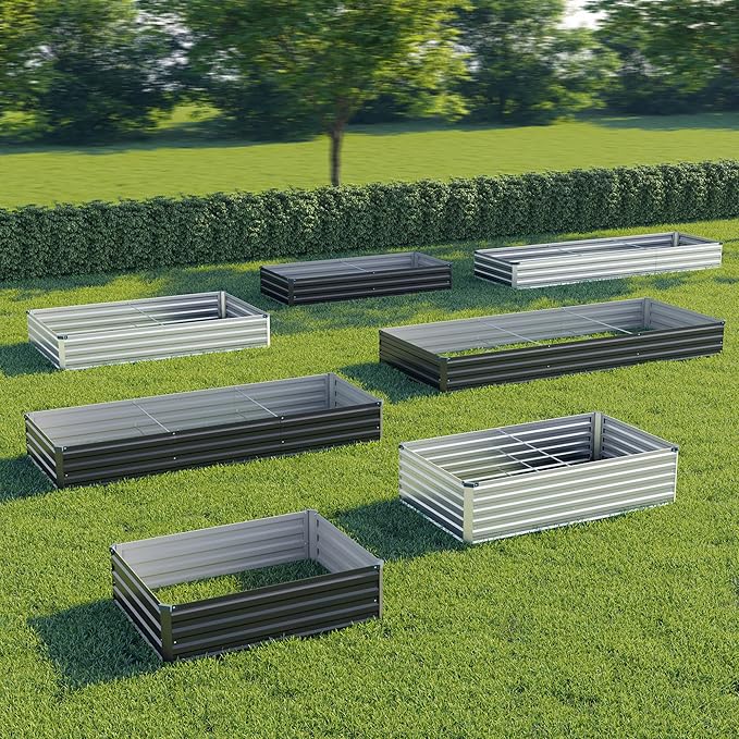 10x2x1 ft(2 Pack) Galvanized Raised Garden Bed,Outdoor Planter Box Metal Patio Kit Planting Bed for Vegetables Flowers and Succulents,Silver