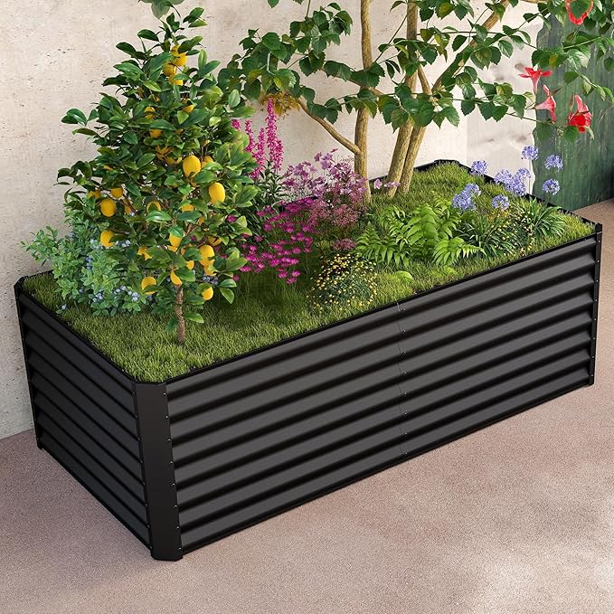 Domi 6×3×2 ft Galvanized Raised Garden Bed, Outdoor Planter Garden Boxes Large Metal Planter Box for Gardening Vegetables Fruits Flowers, Grey