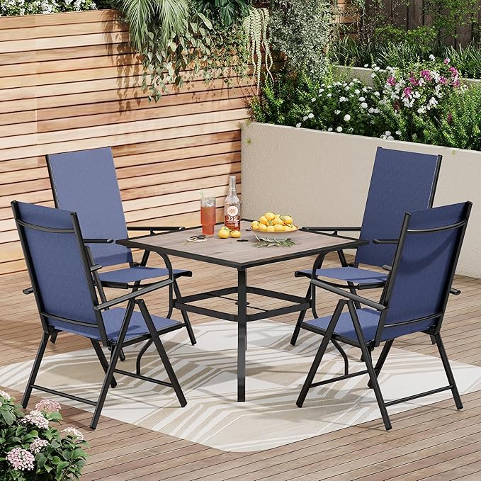 PHI VILLA Outdoor Patio Folding Chairs Set of 2, Portable Patio Dining Chairs with Adjustable Backrest for Outside, Garden, Lawn & Yard, No Assembly, Blue