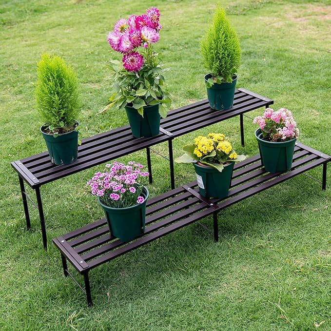 MultirackX Metal Plant Stand, Rust-proof Aluminum Flower Pot Stand, Heavy Duty Planter Display Shelving for Patio Balcony Garden Living Room Decorative (Ebony, 23.6 Inch)