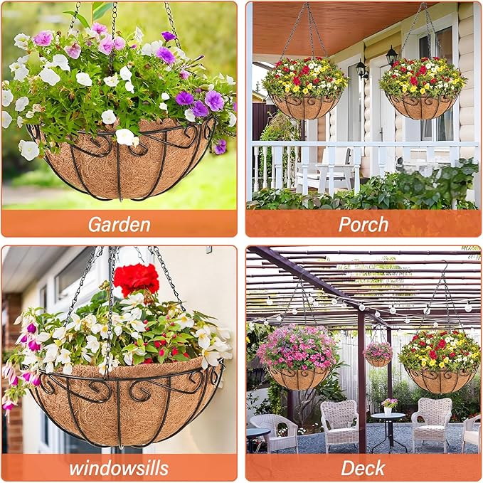 Legigo 3 Pack 10 Inch Metal Hanging Baskets for Plants Outdoor- Round Wire Hanging Planters Basket with Coconut Coir Liner, Hanging Flower Pot for Outdoor Plants Flowers Garden Decorations