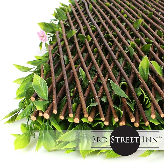 3rd Street Inn Pink Flower Sakura Leaf Trellis 4-Pack - Bamboo Greenery Panel - Boxwood and Ivy Privacy Fence Substitute - DIY Flexible Fencing (Pink Flower Sakura)