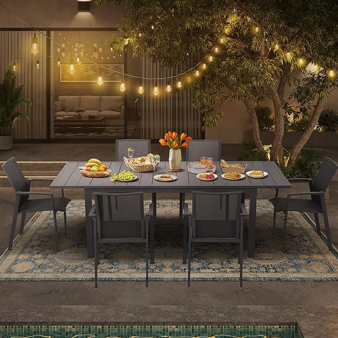 Wisteria Lane Aluminum Outdoor Dining Table, 68"-91.5" Adjustable Length Oversized Patio Table for 6-10 People, All-Weather Extendable Patio Dining Table with Adjustable Feet for Deck Balcony Garden