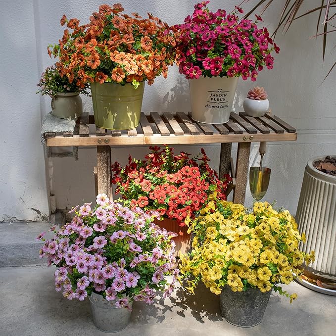 BCBLF Faux Flowers for Outdoor Planters, Artificial Flowers for Outdoors, 12 Bundles Outdoor Flowers Uv Resistant, Artificial Flowers for Decoration, White Silk Faux Spring Flowers for Outside