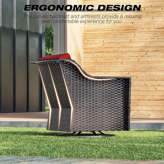 Joyside Wicker Patio Furniture Sets, 7 Pieces Upgraded Large Size Outdoor Furniture with Swivel Rocking Patio Chairs, 3-Seat Sofa, Outdoor Ottoman and Coffee Table, Thick Cushions, Wide Armrest