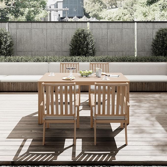 RoyalCraft 5 Pieces Patio Table and Chairs Set, Aluminum Outdoor Dining Table with 4 Chairs, Outdoor Patio Dining Sets with Removable Cushion for Garden, Backyard, Lawn, Brown