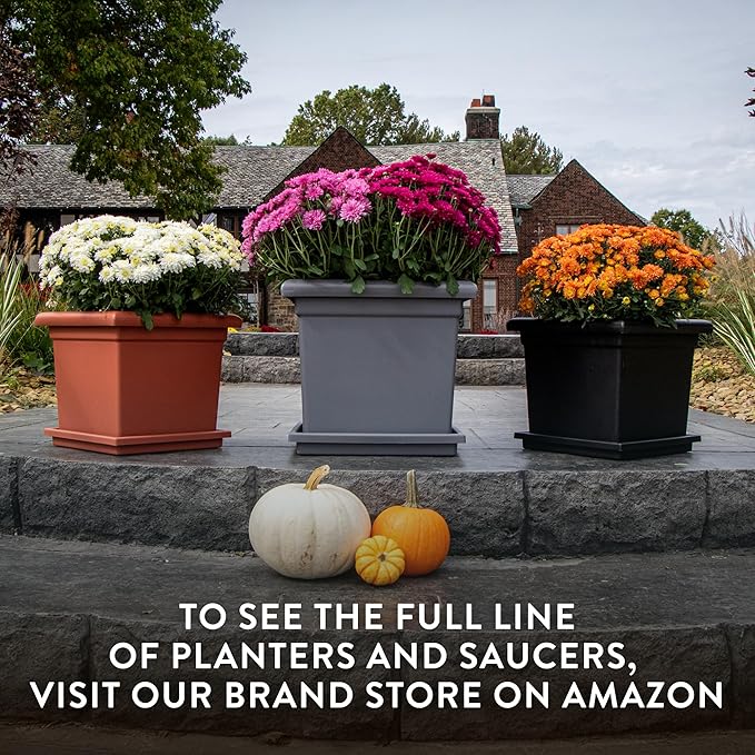 The HC Companies Accent Square Plant Pot w/Drainage - Classic Planters for Outdoor Plants & Indoor Plants - Lightweight & UV-Resistant Square Planter Box (12.5”, Black, Pack of 1)