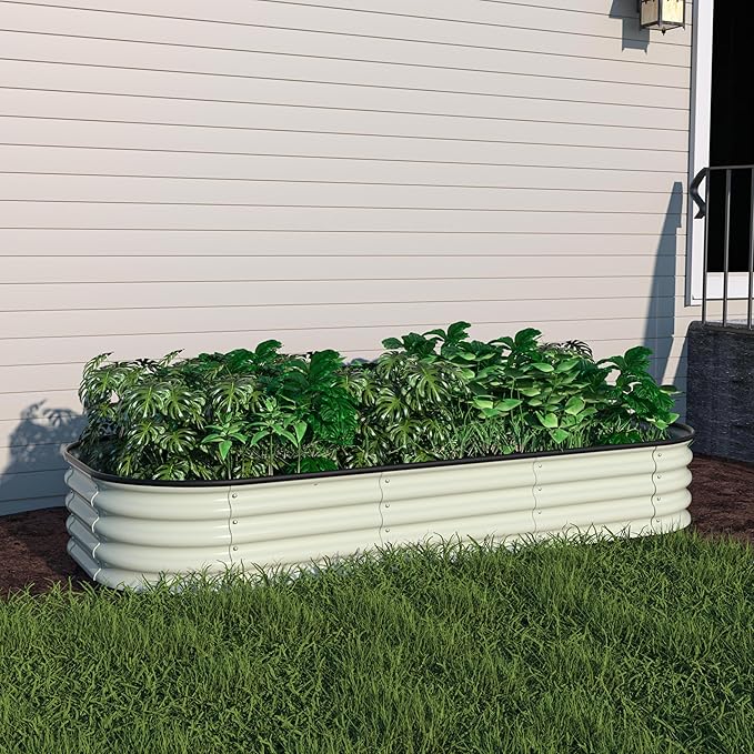 BlueWish 6x3x1FT Metal Raised Garden Bed, 11.2” H Raised Garden Bed with Bottomless Design, Rubber Edges, Many-in-1 Modular Planter Box for Backyard, Garden, Patio, Beige