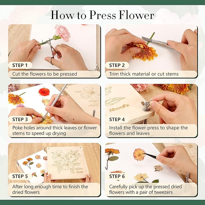 Aboofx Flower Press Kit, Craft Kits 11"x11" 10 Layers Wooden Flower Pressing Kit for Crafts Pressed Flowers & Plant Press for Valentine DIY Art, Preservation for Bookmark Frame Wedding Flowers Drying