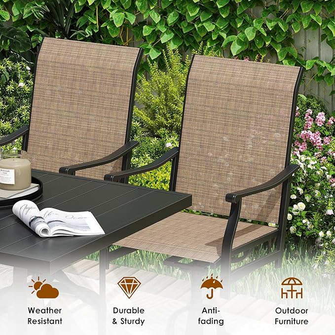 Soohow Swivel Outdoor Dining Chairs Set of 8, Patio Swivel Dining Chair with Textilene Fabric, Outdoor Metal Armchair All Weather Resistant, Ergonomic Comfort, Perfect for Patio, Backyard, Balcony