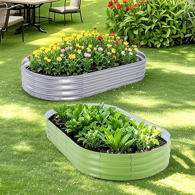 Galvanized Raised Garden Bed, 4x2x1 FT Thickening Planter Boxes Outdoor, Raised Beds for Gardening, Easy Assembly Large Garden Bed for Vegetables, Fruits, Flowers (2-Pack)