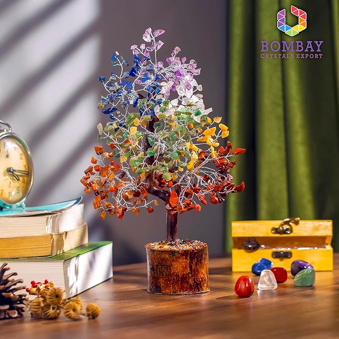 7 Chakra Crystal Tree of Life โ Handmade Healing Gemstone Bonsai for Positive Energy, Prosperity & Home Dรฉcor โ Good Luck Gift for Women, Mom, Office & Living Room Accent