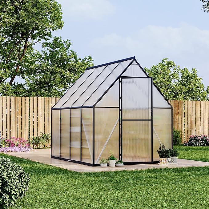 Polycarbonate Greenhouse for Outdoors, Large Walk-InGreenhouse with Quick Setup Structure and Roof Vent, Greenhouse with Ventilation