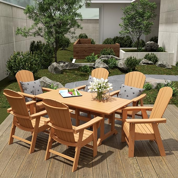 WestinTrends Dylan Dylan Outdoor Patio Shell-Back Adirondack Dining Chair Weather Resistant Teak