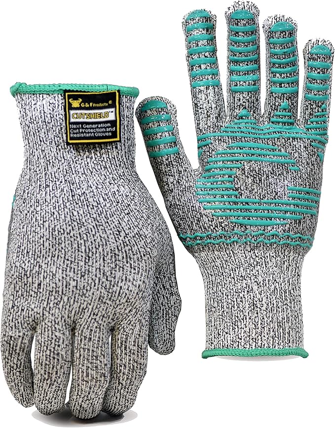 G & F 77100XL Cut Resistant Gloves With Anti-Slip Silicone Block Palm coating technology, 1 pair XL Grey