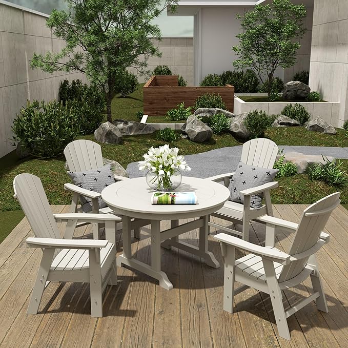 WestinTrends Dylan Dylan Outdoor Patio Shell-Back Adirondack Dining Chair Weather Resistant Sand