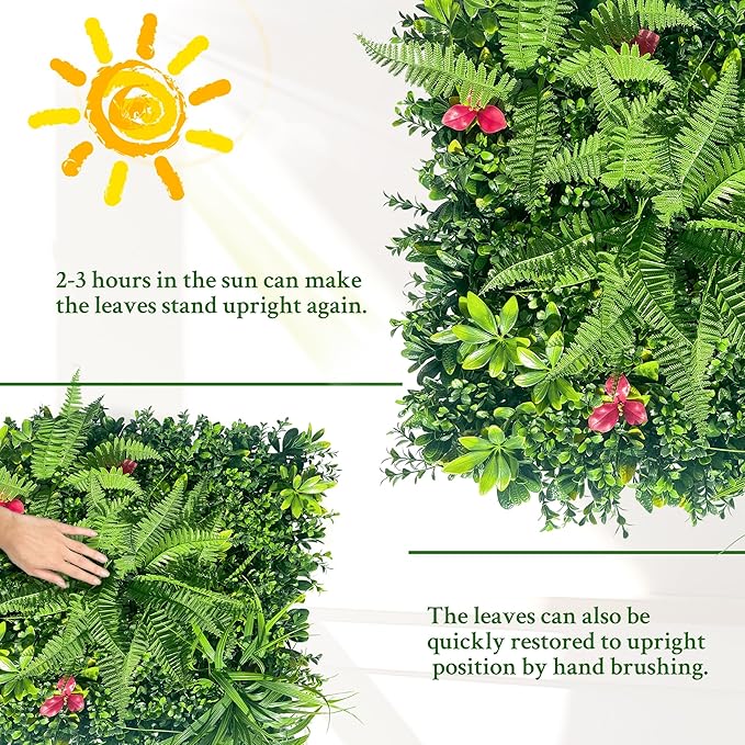 ODTORY Artificial Grass Wall Backdrop Panels: 40×40 in UV-Anti Greenery Boxwood Panels for Indoor Outdoor Green Plant Wall Decor & Ivy Fence Covering Privacy