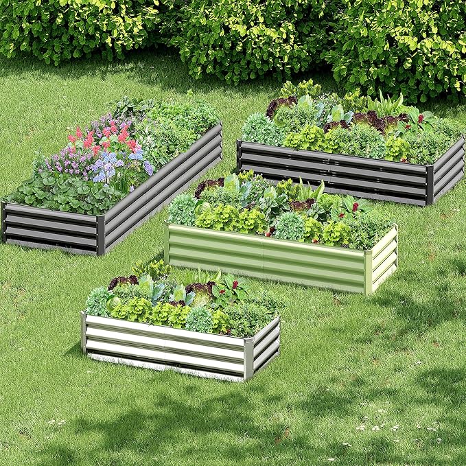 2PCS 6x3x1FT Galvanized Raised Garden Bed Kit, Galvanized Planter Raised Garden Boxes Outdoor, Large Metal Raised Garden Beds for Vegetables-Grey