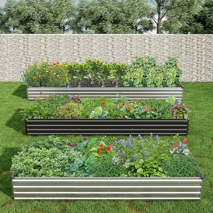 2PCS 7x3x1ft Galvanized Raised Garden Bed Kit,Metal Planter Box for Vegetables,Flowers,Herbs Durable Rust-Resistant Patio Gardening Beds,Black